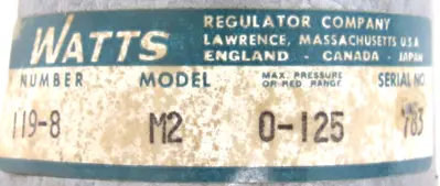 NEW WATTS 119-8 AIR LINE REGULATOR M2 0-125PSI 1198