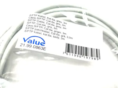 New | in-Stock VALUE CAT 6A ETHERNET PATCH CABLE 3M Cable & Wire | Maverick Industrial Sales #1103415