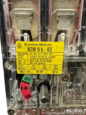 Used KLOCKNER/MOELLER NZM6B/ZM6-63-CNA Circuit Breakers Kentucky US | Industrial Parts R Us Inc. #1493562