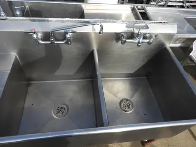 Used Falcon Restaurant Supply Used 2 Bay Stainless Steel Commercial Sink with Twist Drains - SS23 Sinks Illinois US | Falcon Restaurant Supply #1376466