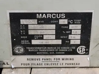 45 kVA Transformer, Pri 480V, Sec 240V, 3ph