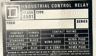 NEW SQUARE D 8501 X0 1000 CONTROL RELAY SERIES A 8501X01000