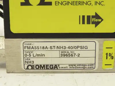 Omega FMA5518A-ST-NH3-40/0PSIG Mass Flow Meter Controller 0-5 L/min Gas NH3