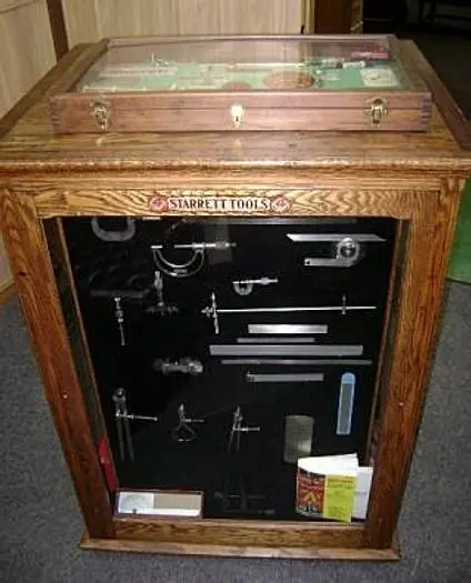 5526-385 Antique Original Oak Starrett Tools Display Cabinet with Tool Collection