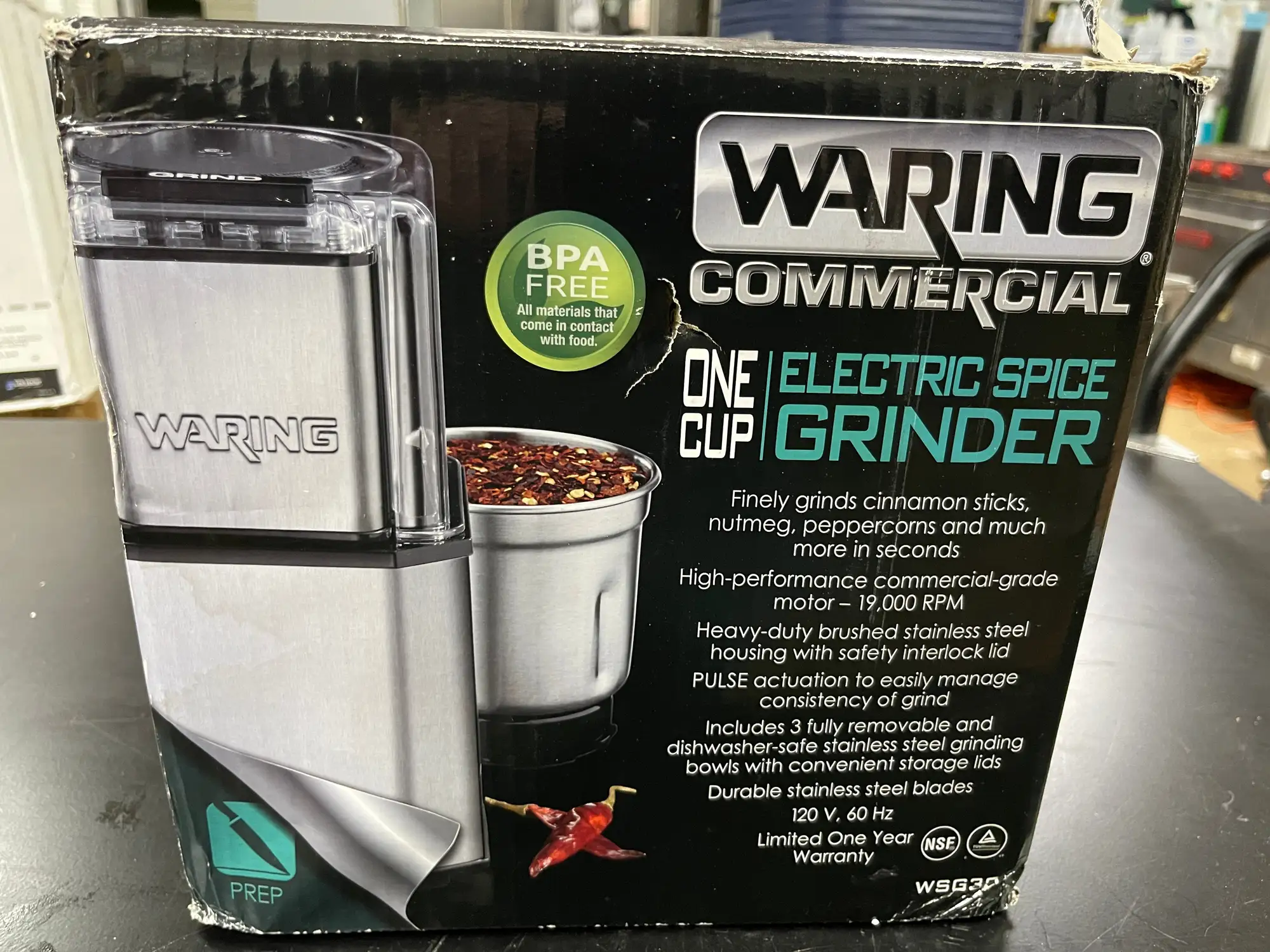 New | in-Stock Waring Used Waring WSG30 1.5 Cup Stainless Commercial Spice Grinder - 120V - TH2 Grinders / Shredders - Food Illinois US | Falcon Restaurant Supply #1374949
