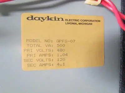 Daykin GPFS-07 Enclosed Transformer Disconnect 500VA 480V Pri 120V Sec 1PH