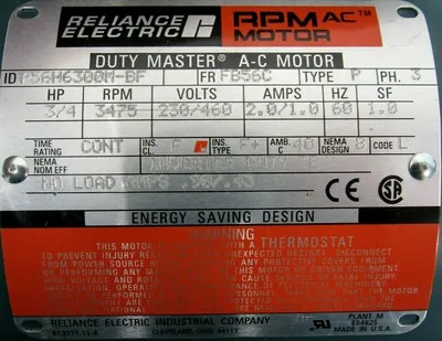 NEW RELIANCE ELECTRIC P56H6300M-BF MOTOR 3/4HP 230/460V 3475RPM 5/8" DIA.
