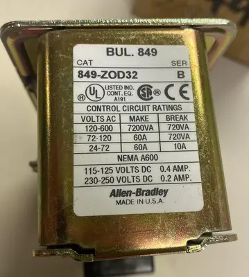 New | in-Stock ALLEN-BRADLEY 849-ZOD32 Miscellaneous Equipment (Electrical & Power) | Surplus Asset Holdings #1194612