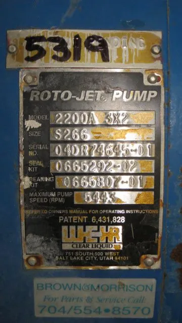 Used Rotojet 2200A 3x2 Pumps Minnesota US | Peak Machinery, Inc. #289257