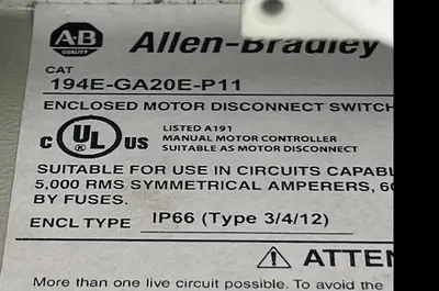 Used ALLEN-BRADLEY ALLEN-BRADLEY 194E-GA20E-P11 SER B Disconnects | ND Industrial Surplus #1213991