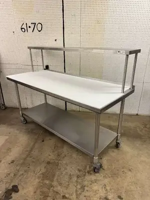 Used Falcon Restaurant Supply Used 72"x 30" Stainless Poly Top table with a 72"x 12" Overshelf on Casters Food Prep Tables Illinois US | Falcon Restaurant Supply #1375034