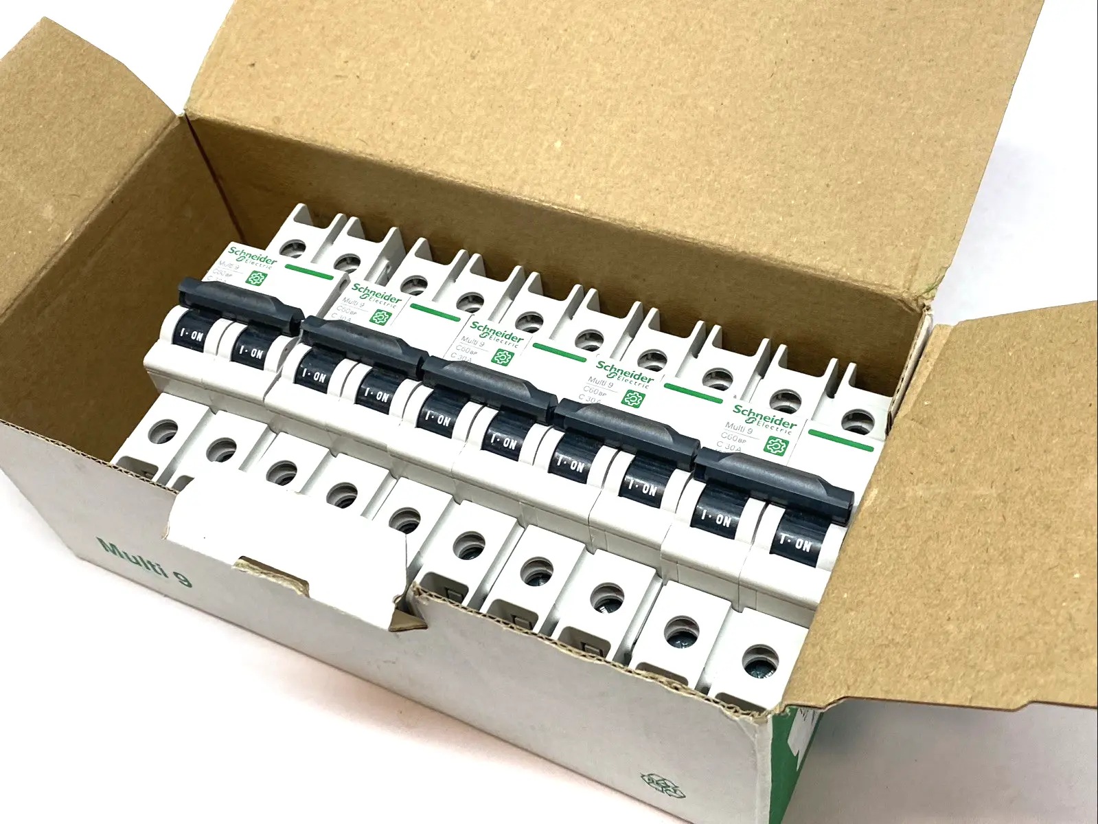 USED SCHNEIDER ELECTRIC MULTI 9 30A C-CURVE MINIATURE BREAKER BOX OF 5