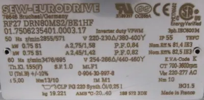 NEW SEW EURODRIVE RF27 DRN80MS2/BE1HF GEARMOTOR RF27DRN80MS2BE1HF