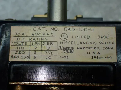 New | in-Stock ARROW HART RAD130U Relays & Switches Ohio US | HGR 24 #883002