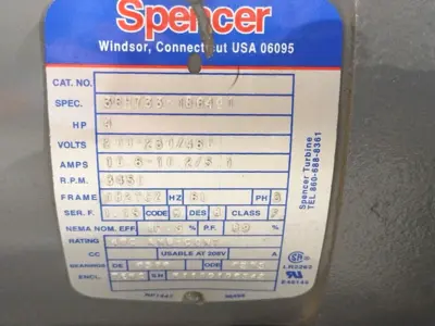 Used Spencer, Spencer Vortex VB030B-011, VBA93010, 36H733-186461 Blowers Michigan US | Maverick Industrial Sales #1396038