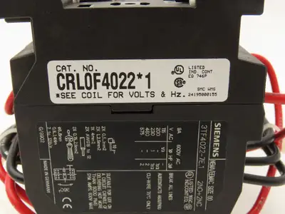Siemens CRL0F4022K1 Reversing Motor Starter Sz 00 NEMA 9A 600V Coil 120V 2NO 2NC