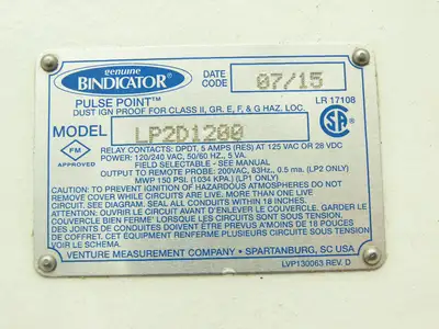 Bindicator LP2D1200 Pulse Point Level Transmitter Sensor 3/4" NPT