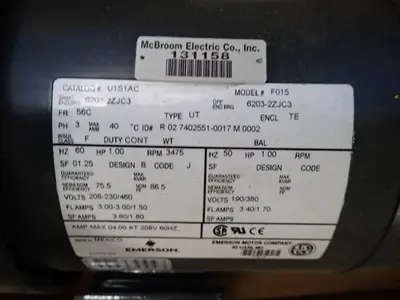 USED EMERSON MOTOR CO. U1S1AC/F01S