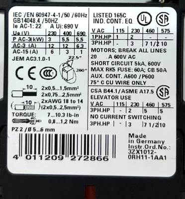 USED SIEMENS 3RT1017-1BB41