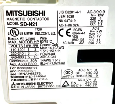NEW MITSUBISHI MS0D-N21CXKP MAGNETIC CONTACTOR 15A DC24V SD-N21 MS0DN21CXKP