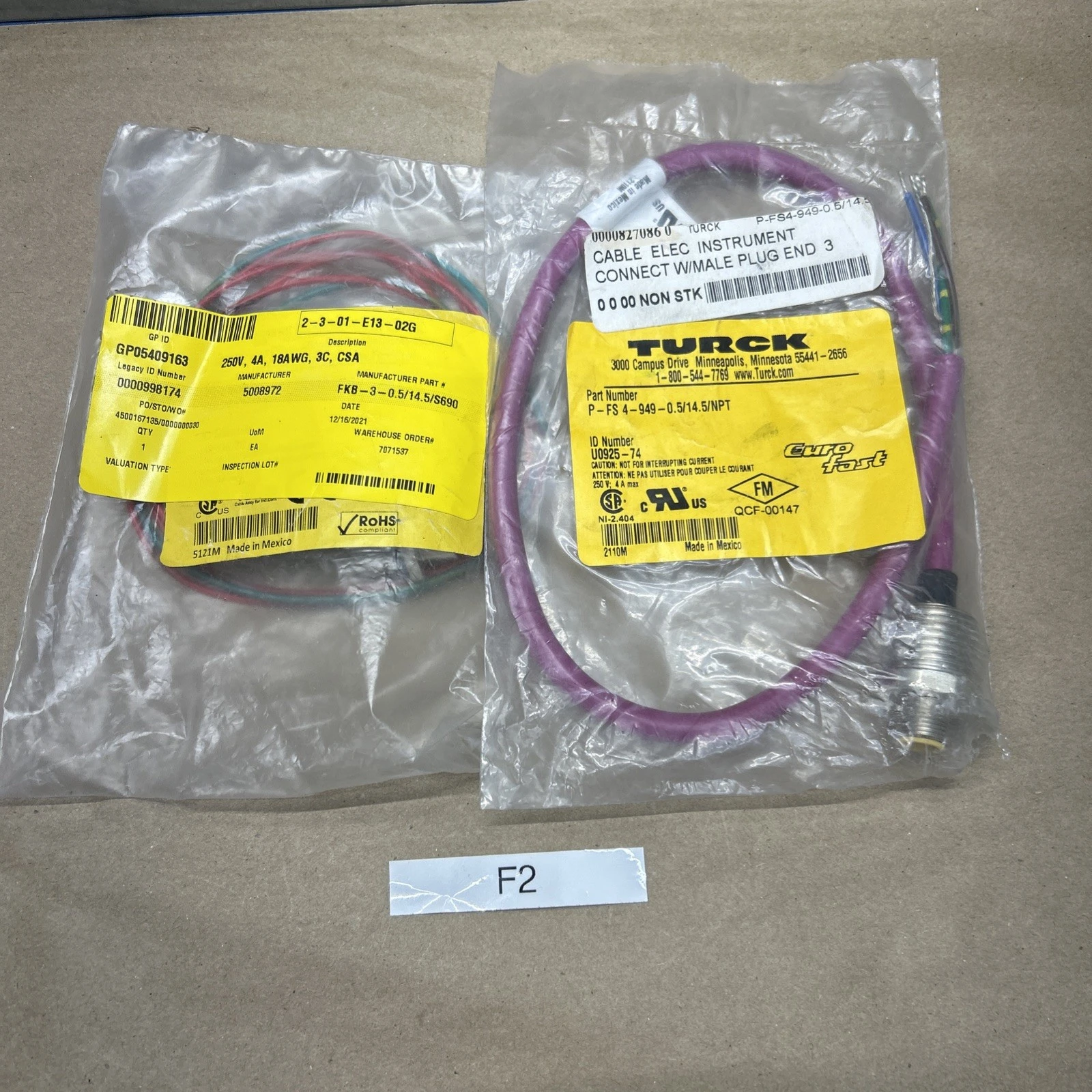 (2) TURCK Cables New In Bags See Photos & Description For P/N’s