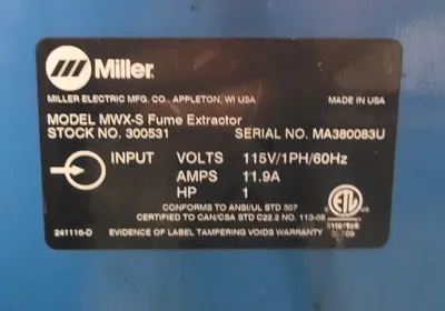 MILLER MWK-S Miscellaneous, Fume Extractor | Machinery Central (7)