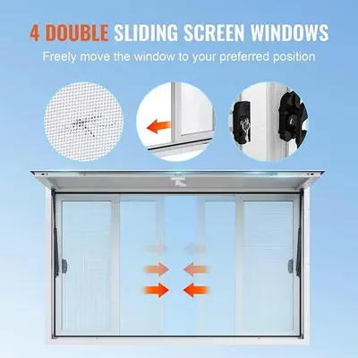 Concession Window 53"x33",  Food Truck Service Window with 4 Horizontal Sliding Windows & Awning Door & Drag Hook  -9 SIZES AVAILABLE
