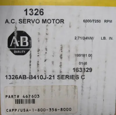 ALLEN BRADLEY 1326AB-B410J-21 SERVO MOTOR 163329 1326ABB410J21 (NEW SURPLUS)