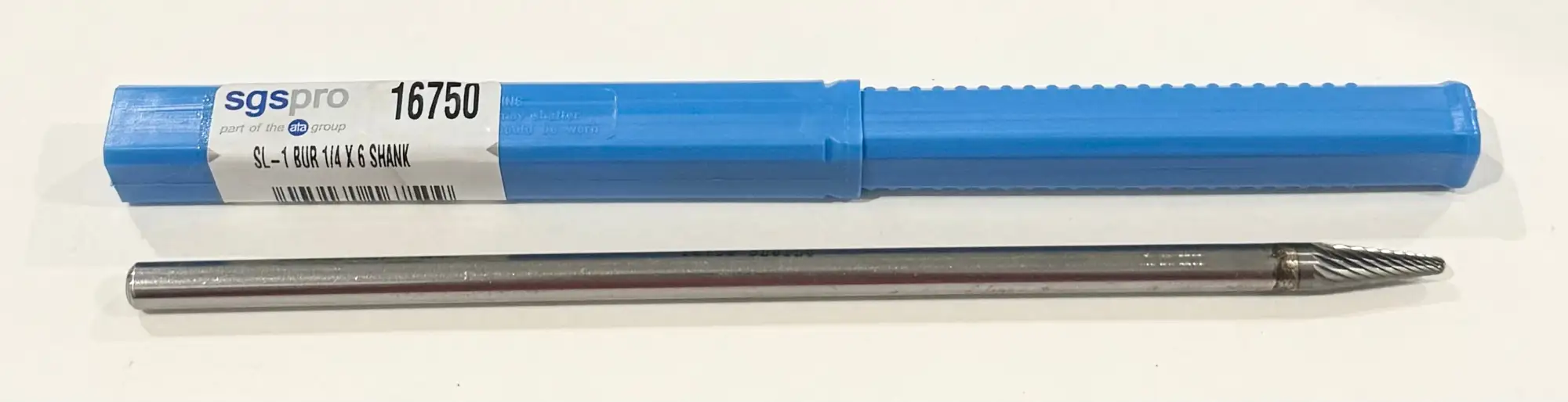 SGS Pro 1/4" Carbide Burr SL-1L6 Ball Nose Cone Single Cut 7" Overall