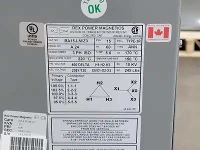 New | in-Stock REX POWER MAGNETICS BA15J-M/Z3 Transformers British Columbia CA | Lenmark #265548