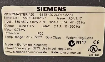 Used Siemens 6SE6420-2UD17-5AA1 Variable Speed Drives South Carolina US | Palmetto Automation #1159096