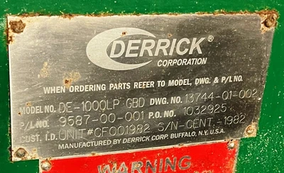 Derrick DE-1000 LP GBD oilfield decanter centrifuge skid, 316SS.