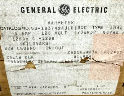 NEW GENERAL ELECTRIC 50-103742AJLE1DCC VARMETER AB40 1200-0-1200