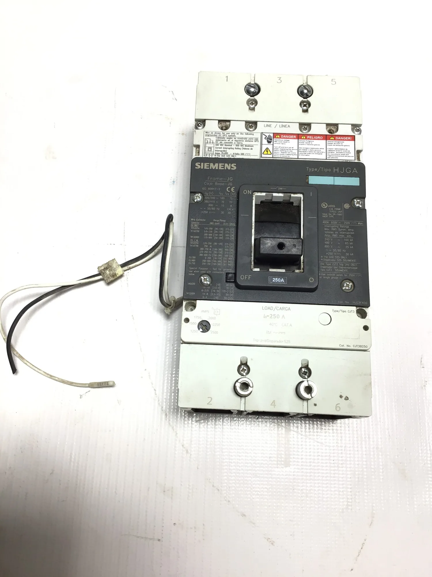 Siemens CJT3B250 Circuit Breaker 600V 250A Max