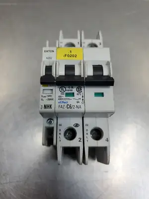 Used Eaton FAZ-C6/2-NA Circuit Breaker, 6A, 2P, 48VDC/277VAC w/Z-NHK Circuit Breakers South Carolina US | Palmetto Automation #1150404