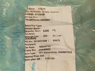 Used SANDVIK 26438801 Parts British Columbia CA | Lenmark #1440238