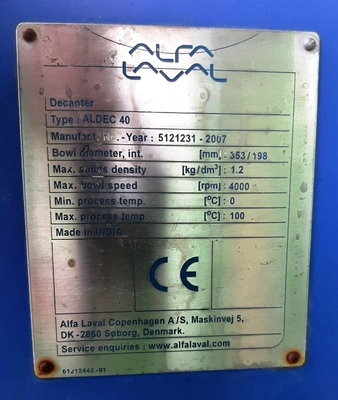 Alfa-Laval ALDEC 40 decanter centrifuge, 316SS.