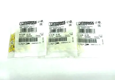 New | in-Stock Phoenix Contact Wire Ferrule Yellow AI 0,25- 6 YE 100-PACK, LOT OF 3 Electrical Fittings Michigan US | Maverick Industrial Sales #1390698