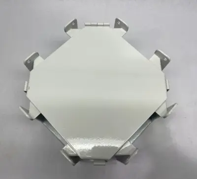 USED HOFFMAN NVENT LAY-IN HINGED COVER CROSS FITTING 4" X 4" PAINTED WHITE