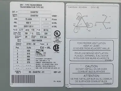 75 kVA Temporary Power Distribution Cart 600V Pri. 208Y/120V Sec.