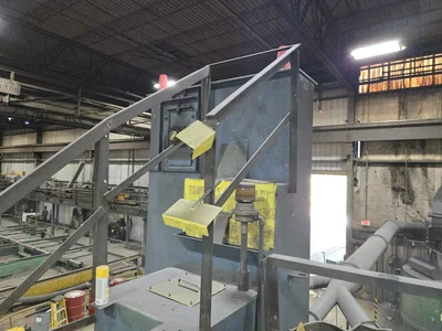 1993 Pangborn 7-Wheel Structural Blast Machine, 24" x 48" Opening, 60' In-Out Conveyors w/ (6) Cross