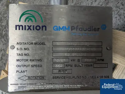 USED Pfaudler GMM Pfaudler Mixion Agitator, Model MIIG-0.32