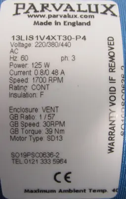 NEW PARVALUX SD13 MOTOR 220/380/440 13LIS1V4XT30-P4