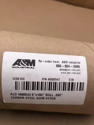 A&M Aloma 4680543 .005″ x 6″ X 100″ Carbon Steel Shim Stock-NIB