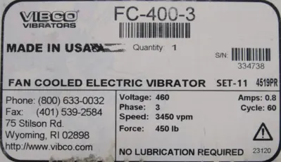 NEW VIBCO FC-400-3 INDUSTRIAL VIBRATOR 460V 3450VPM FC4003