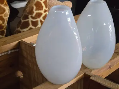 Lot of (2) Glass Table Vases by Holmegaard 6" x 12" (white opaline) (tear drop)