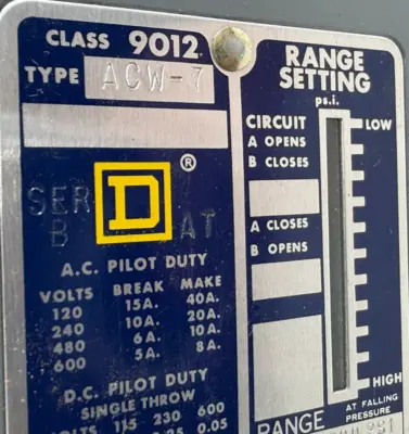 NEW SQUARE D 9012-ACW7 PRESSURE SWITCH 9012ACW7