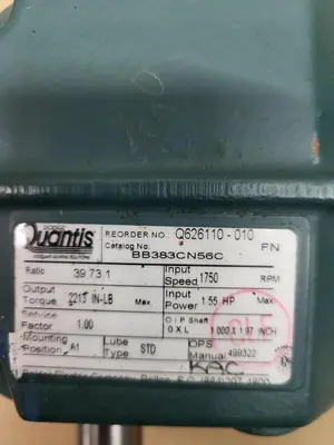 New | in-Stock DODGE DODGE QUANTIS BB383CN56C RIGHT ANGLE GEARBOX 1750RPM 1.55HP OP SHAFT 1.0 X 1.97" NO BOX Gearboxes | ND Industrial Surplus #1217006