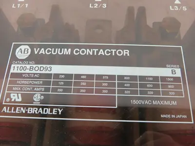 Allen Bradley 1100-BOD93/B Vacuum Contactor 1500VAC 200HP 3 Pole Series B