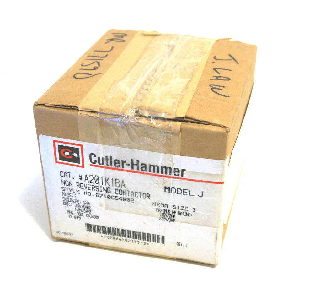 NEW CUTLER HAMMER A201K1BA NON REVERSING CONTACTOR SER.J